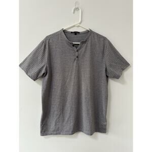 Robert Barakett Ranger Tee SHirt Henley Stripe Gray Heather Men's Large Stretch